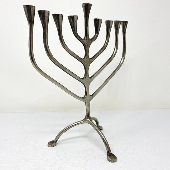 Vintage Sculptural Bronze Hanukkah Menorah MCM Abstract Brutalist Modernist - Picture 3 of 7